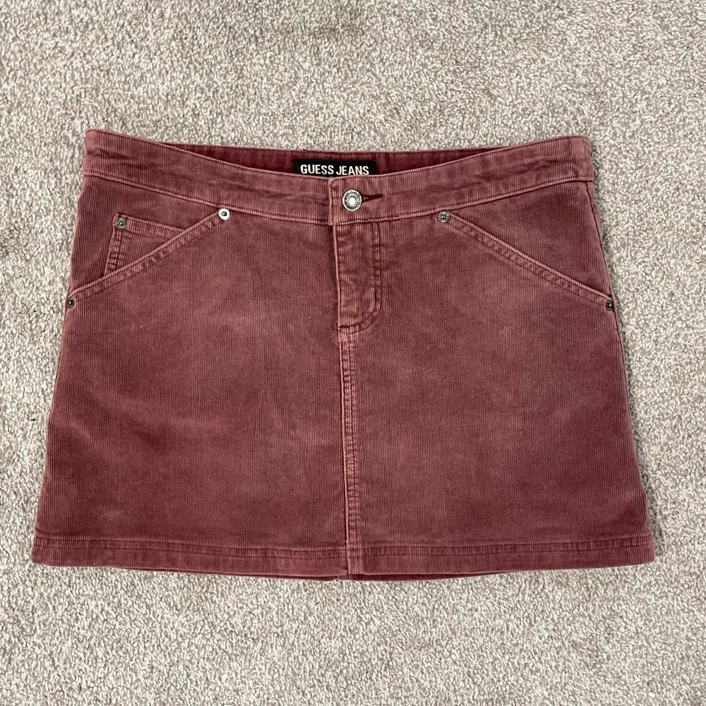 Vintage y2k Guess Jeans Stretch Low Rise Corduroy Maroon Mini Skirt